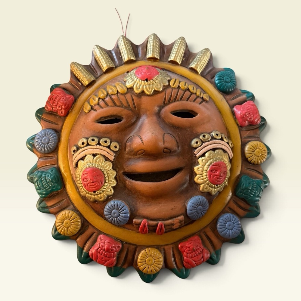 Celestial Terracotta Sun Wall Hanging Eclectic Colorful Witchy Whimsy 14"